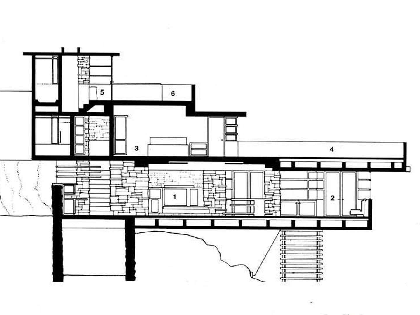 floor plan of falling water by frank lloyd wright