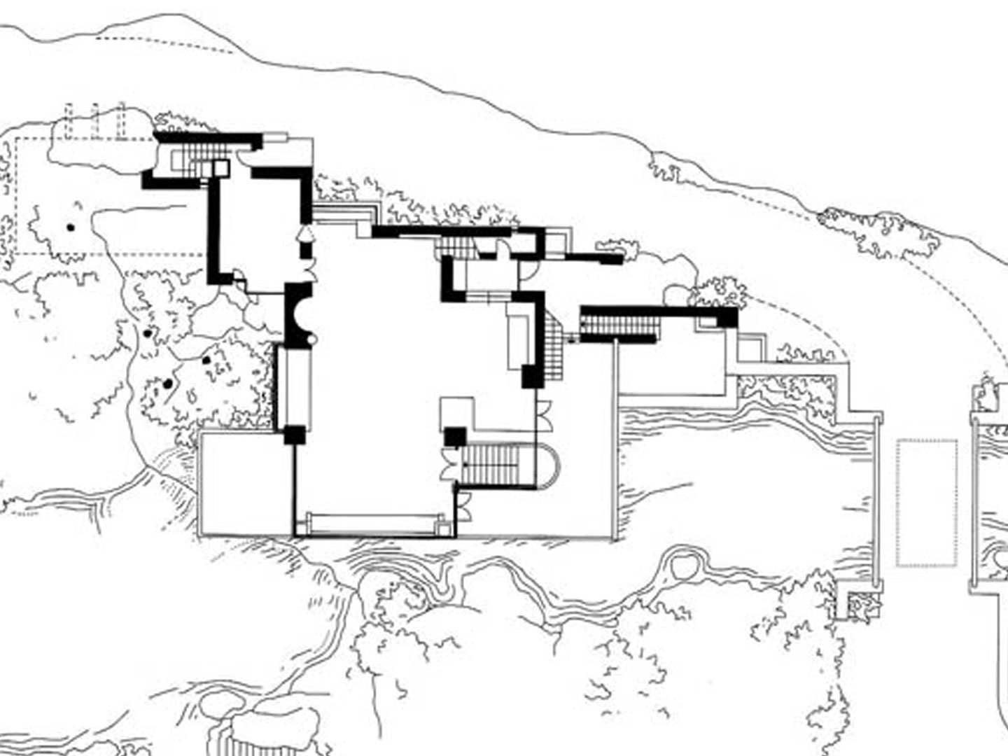 floor plan of falling water by frank lloyd wright